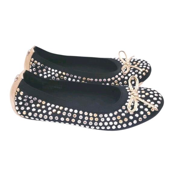 Stuart Weitzman Fannie Tara Flat, Size Girl US 2, Black/Multi Studs Formal Shoes - Picture 2 of 6
